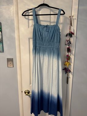J. Crew Blue Ombre Midi Sundress with Wide Straps